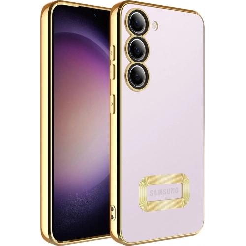 Samsung Galaxy A54 Kılıf Kamera Lens Korumalı Şeffaf Renkli Logo Gösteren Parlak Kapak - Gold