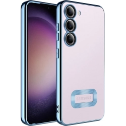 Samsung Galaxy A54 Kılıf Kamera Lens Korumalı Şeffaf Renkli Logo Gösteren Parlak Kapak - Mavi