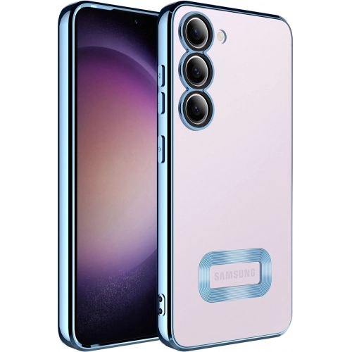 Samsung Galaxy A54 Kılıf Kamera Lens Korumalı Şeffaf Renkli Logo Gösteren Parlak Kapak - Mavi