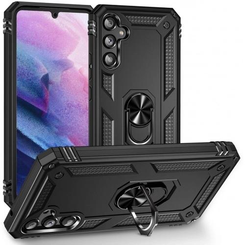 Samsung Galaxy A54 Kılıf Silikon Zırhlı Standlı Yüzüklü Mıknatıslı Tank Kapak - Siyah