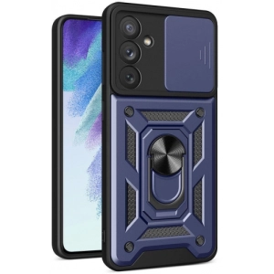 Samsung Galaxy A54 Kılıf Zırhlı Standlı Silikon Sürgülü Kamera Korumalı Tank Kapak - Mavi