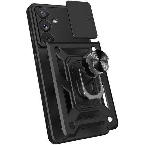 Samsung Galaxy A54 Kılıf Zırhlı Standlı Silikon Sürgülü Kamera Korumalı Tank Kapak - Mavi