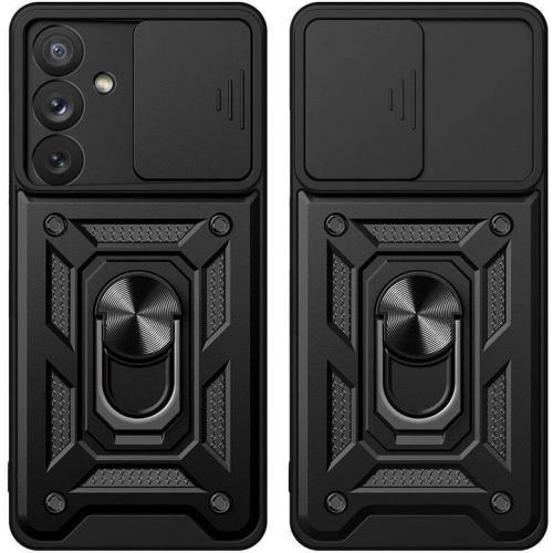 Samsung Galaxy A54 Kılıf Zırhlı Standlı Silikon Sürgülü Kamera Korumalı Tank Kapak - Siyah