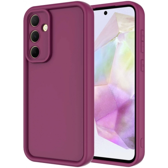 Samsung Galaxy A55 ile Uyumlu Kılıf Kamera Korumalı Silikon Ananas Kapak - Mürdüm