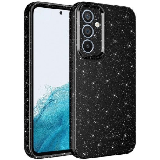 Samsung Galaxy A55 Kılıf Kamera Korumalı Simli Parlak Lüks Silikon Koton Kapak - Siyah