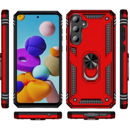 Samsung Galaxy A55 Kılıf Silikon Zırhlı Standlı Yüzüklü Mıknatıslı Tank Kapak - Mavi