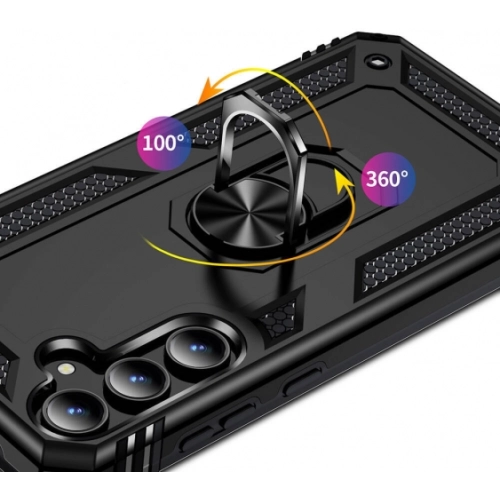 Samsung Galaxy A55 Kılıf Silikon Zırhlı Standlı Yüzüklü Mıknatıslı Tank Kapak - Siyah