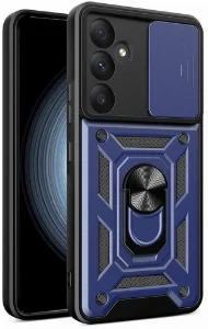 Samsung Galaxy A55 Kılıf Zırhlı Standlı Sürgülü Kamera Korumalı Sürgülü Vega Kapak - Mavi