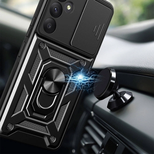 Samsung Galaxy A55 Kılıf Zırhlı Standlı Silikon Sürgülü Kamera Korumalı Tank Kapak - Mavi