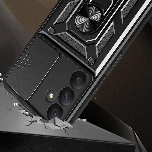 Samsung Galaxy A55 Kılıf Zırhlı Standlı Silikon Sürgülü Kamera Korumalı Tank Kapak - Mavi