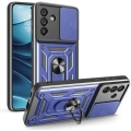 Samsung Galaxy A56 Kılıf Zırhlı Standlı Silikon Sürgülü Kamera Korumalı Tank Kapak - Mavi