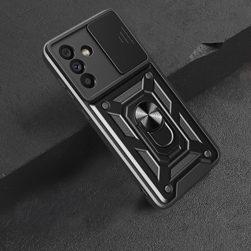 Samsung Galaxy A56 Kılıf Zırhlı Standlı Silikon Sürgülü Kamera Korumalı Tank Kapak - Mavi