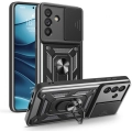 Samsung Galaxy A56 Kılıf Zırhlı Standlı Silikon Sürgülü Kamera Korumalı Tank Kapak - Siyah