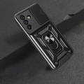 Samsung Galaxy A56 Kılıf Zırhlı Standlı Silikon Sürgülü Kamera Korumalı Tank Kapak - Siyah