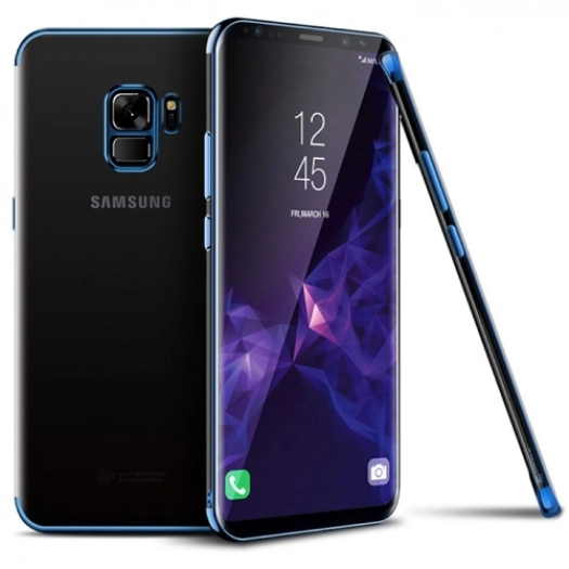 Samsung Galaxy A6 2018 Kılıf Renkli Köşeli Lazer Şeffaf Esnek Silikon - Mavi