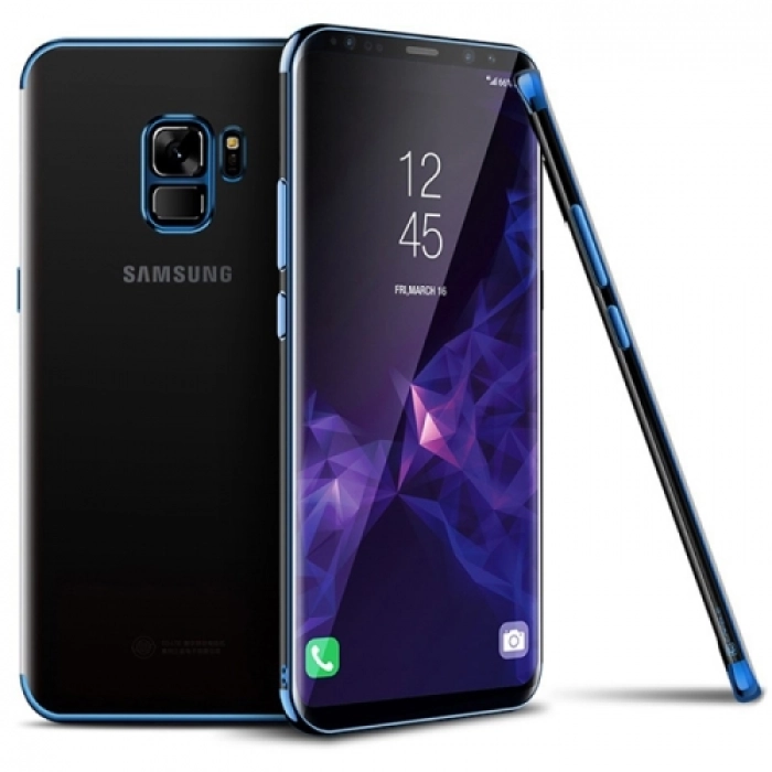 Samsung Galaxy A6 2018 Kılıf Renkli Köşeli Lazer Şeffaf Esnek Silikon - Mavi