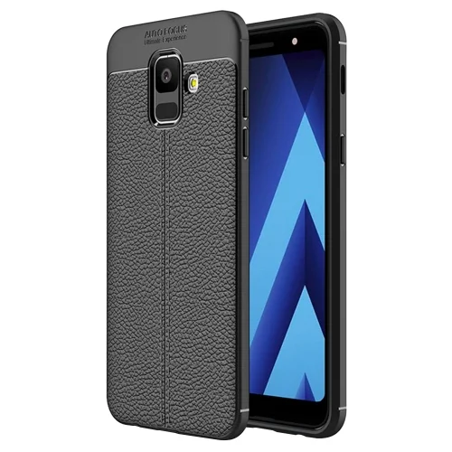 Samsung Galaxy A6 2018 Kılıf Deri Görünümlü Parmak İzi Bırakmaz Niss Silikon - Siyah