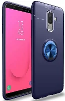Samsung Galaxy A6 Plus 2018 Kılıf Renkli Silikon Yüzüklü Standlı Auto Focus Ravel Kapak - Mavi