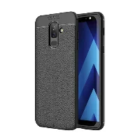 Samsung Galaxy A6 Plus 2018 Kılıf Deri Görünümlü Parmak İzi Bırakmaz Niss Silikon - Siyah