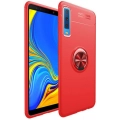 Samsung Galaxy A7 2018 Kılıf Renkli Silikon Yüzüklü Standlı Auto Focus Ravel Kapak - Kırmızı