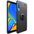 Samsung Galaxy A7 2018 Kılıf Renkli Silikon Yüzüklü Standlı Auto Focus Ravel Kapak - Siyah