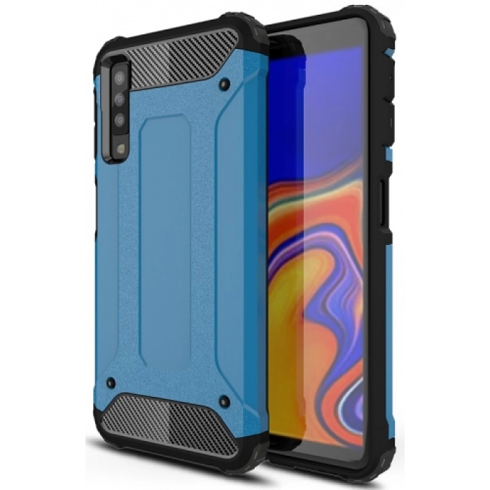 Samsung Galaxy A7 2018 Kılıf Zırhlı Tank Crash Silikon Kapak - Mavi