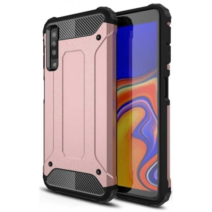 Samsung Galaxy A7 2018 Kılıf Zırhlı Tank Crash Silikon Kapak - Rose Gold