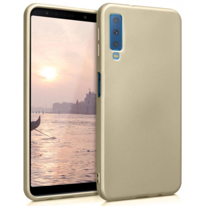 Samsung Galaxy A7 2018 Kılıf İnce Soft Mat Renkli Esnek Silikon Kapak - Gold