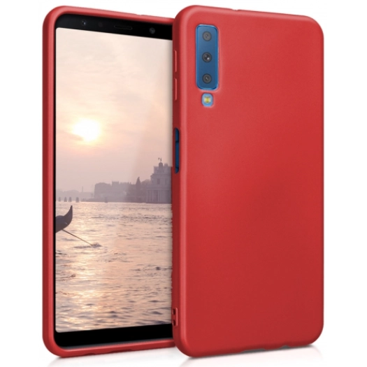 Samsung Galaxy A7 2018 Kılıf İnce Soft Mat Renkli Esnek Silikon Kapak - Kırmızı
