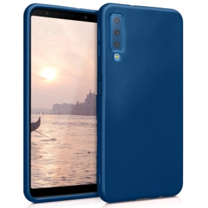 Samsung Galaxy A7 2018 Kılıf İnce Soft Mat Renkli Esnek Silikon Kapak - Mavi