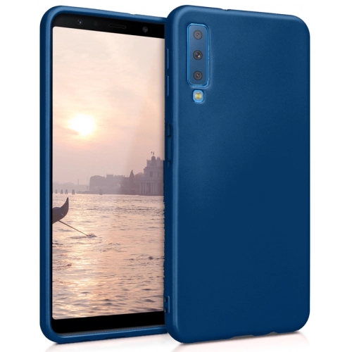 Samsung Galaxy A7 2018 Kılıf İnce Soft Mat Renkli Esnek Silikon Kapak - Mavi