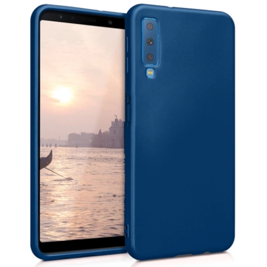 Samsung Galaxy A7 2018 Kılıf İnce Soft Mat Renkli Esnek Silikon Kapak - Mavi