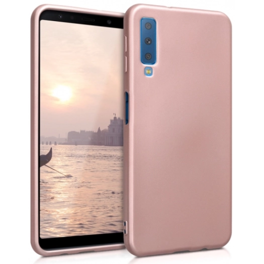 Samsung Galaxy A7 2018 Kılıf İnce Soft Mat Renkli Esnek Silikon Kapak - Rose Gold