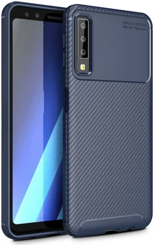 Samsung Galaxy A7 2018 Kılıf Karbon Serisi Mat Fiber Silikon Negro Kapak - Lacivert