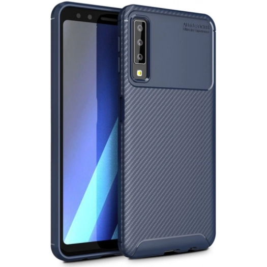 Samsung Galaxy A7 2018 Kılıf Silikon Parmak İzi Bırakmayan Karbon Soft Negro Kapak - Lacivert