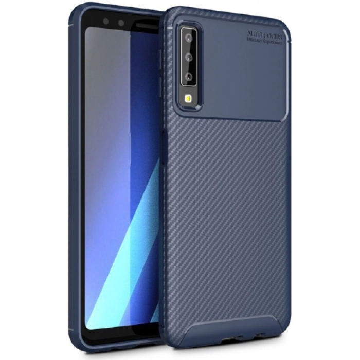 Samsung Galaxy A7 2018 Kılıf Silikon Parmak İzi Bırakmayan Karbon Soft Negro Kapak - Lacivert