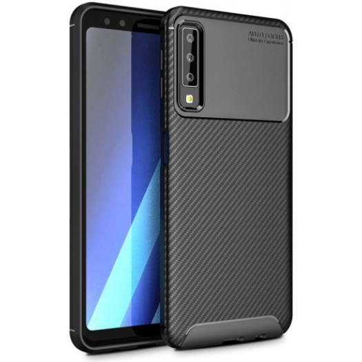 Samsung Galaxy A7 2018 Kılıf Silikon Parmak İzi Bırakmayan Karbon Soft Negro Kapak - Siyah