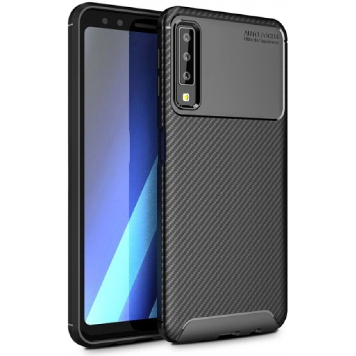 Samsung Galaxy A7 2018 Kılıf Silikon Parmak İzi Bırakmayan Karbon Soft Negro Kapak - Siyah