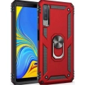 Samsung Galaxy A7 2018 Kılıf Silikon Zırhlı Standlı Yüzüklü Mıknatıslı Tank Kapak - Kırmızı