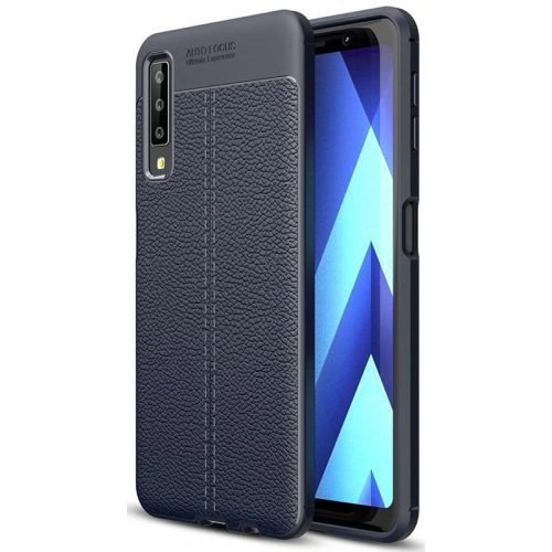 Samsung Galaxy A7 2018 Kılıf Deri Görünümlü Lüks Parmak İzi Bırakmaz Niss Silikon Kapak - Lacivert