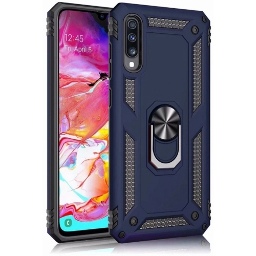 Samsung Galaxy A70 Kılıf Silikon Zırhlı Standlı Yüzüklü Mıknatıslı Tank Kapak - Lacivert