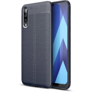 Samsung Galaxy A70 Kılıf Deri Görünümlü Lüks Parmak İzi Bırakmaz Niss Silikon Kapak - Lacivert