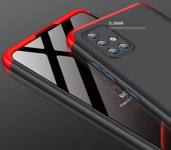 Samsung Galaxy A71 Kılıf 3 Parçalı 360 Tam Korumalı Rubber AYS Kapak  - Kırmızı