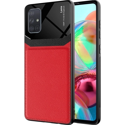 Samsung Galaxy A71 Kılıf Deri Görünümlü Emiks Kapak - Kırmızı