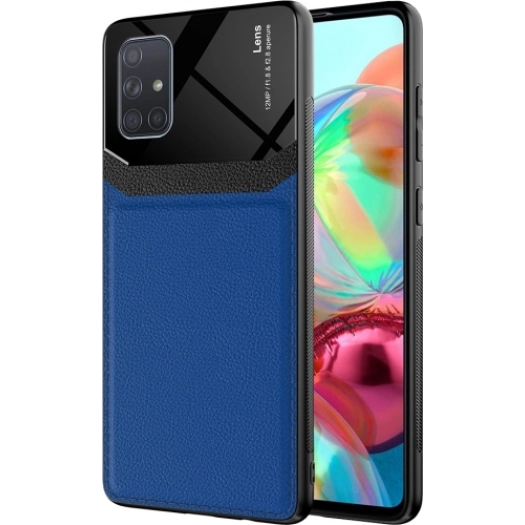 Samsung Galaxy A71 Kılıf Deri Görünümlü Emiks Kapak - Mavi