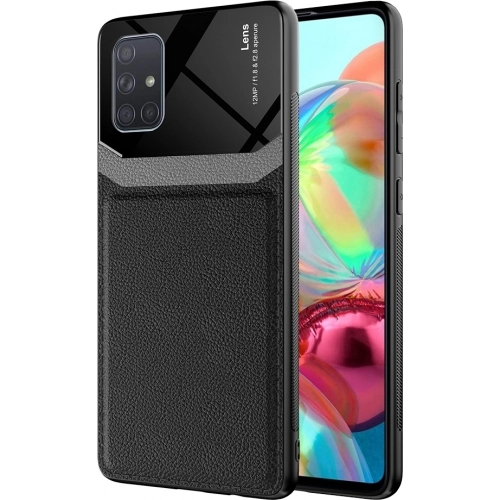 Samsung Galaxy A71 Kılıf Deri Görünümlü Emiks Kapak - Siyah