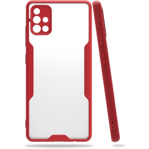 Samsung Galaxy A71 Kılıf Renkli Silikon Kamera Lens Korumalı Şeffaf Parfe Kapak - Kırmızı