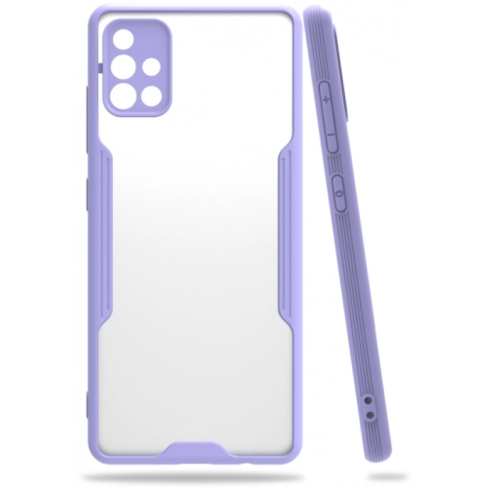 Samsung Galaxy A71 Kılıf Renkli Silikon Kamera Lens Korumalı Şeffaf Parfe Kapak - Lila