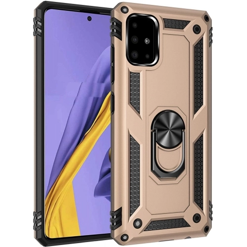 Samsung Galaxy A71 Kılıf Silikon Zırhlı Standlı Yüzüklü Mıknatıslı Tank Kapak - Gold