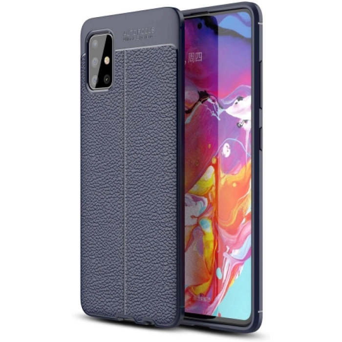 Samsung Galaxy A71 Kılıf Deri Görünümlü Lüks Parmak İzi Bırakmaz Niss Silikon Kapak - Lacivert